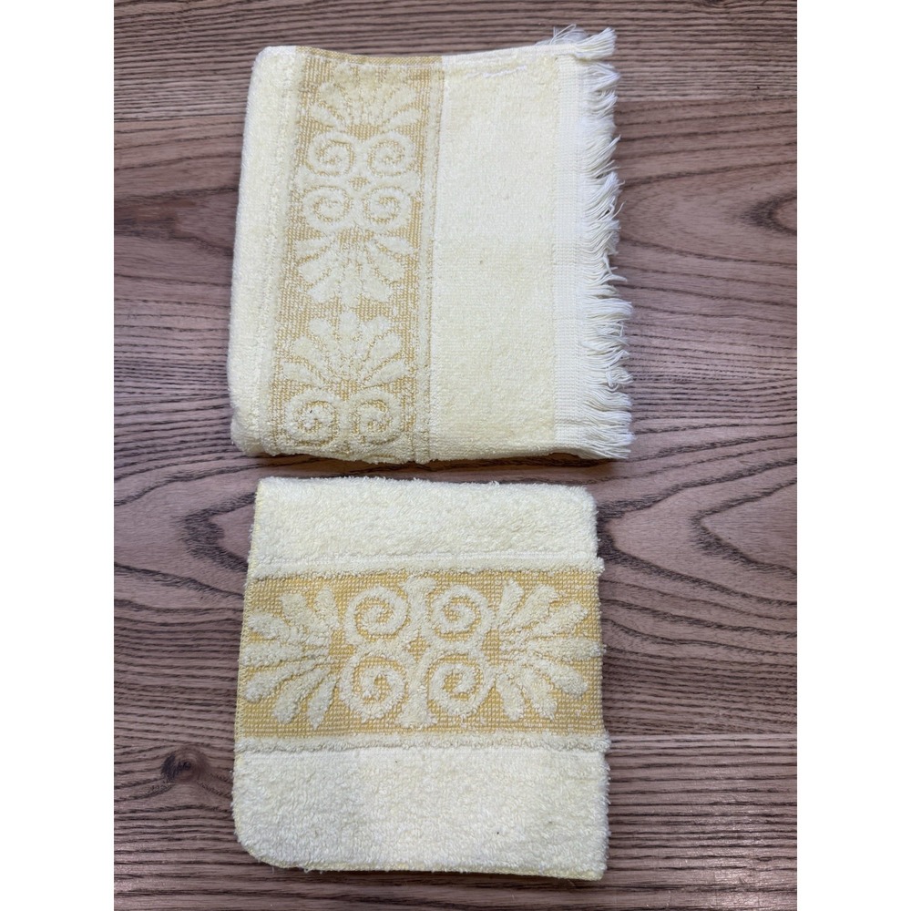 Cannon Santa Cruz Monticello VTG Bath & HandTowel Sculpted Fringe Yellow USA